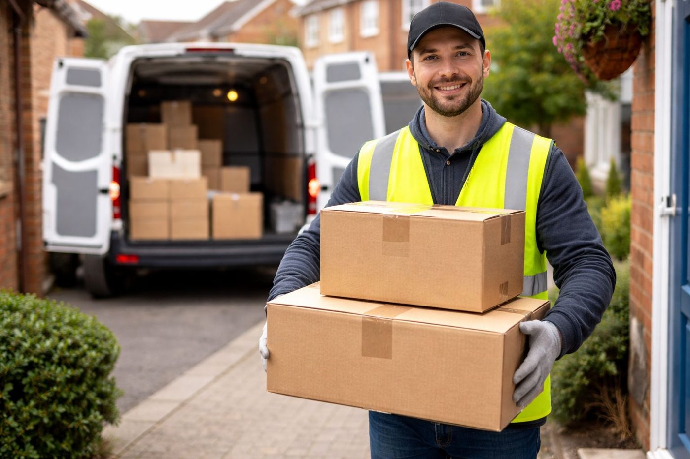 Multi-drop courier delivering to several UK business sites on one route