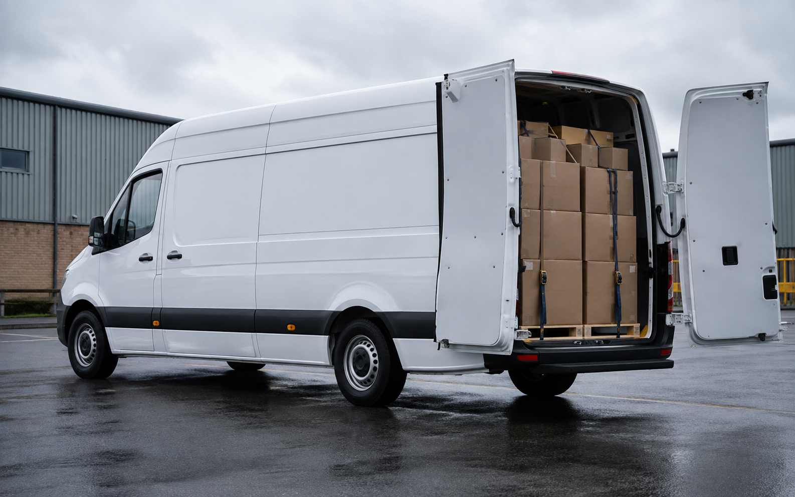 Long wheelbase van used for multi-drop courier routes in the UK