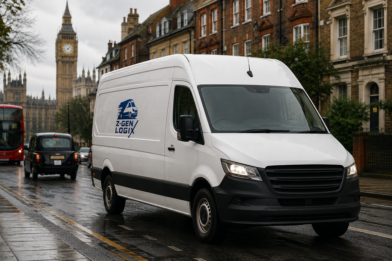 Z-Gen Logix courier van on a UK motorway during a same day delivery
